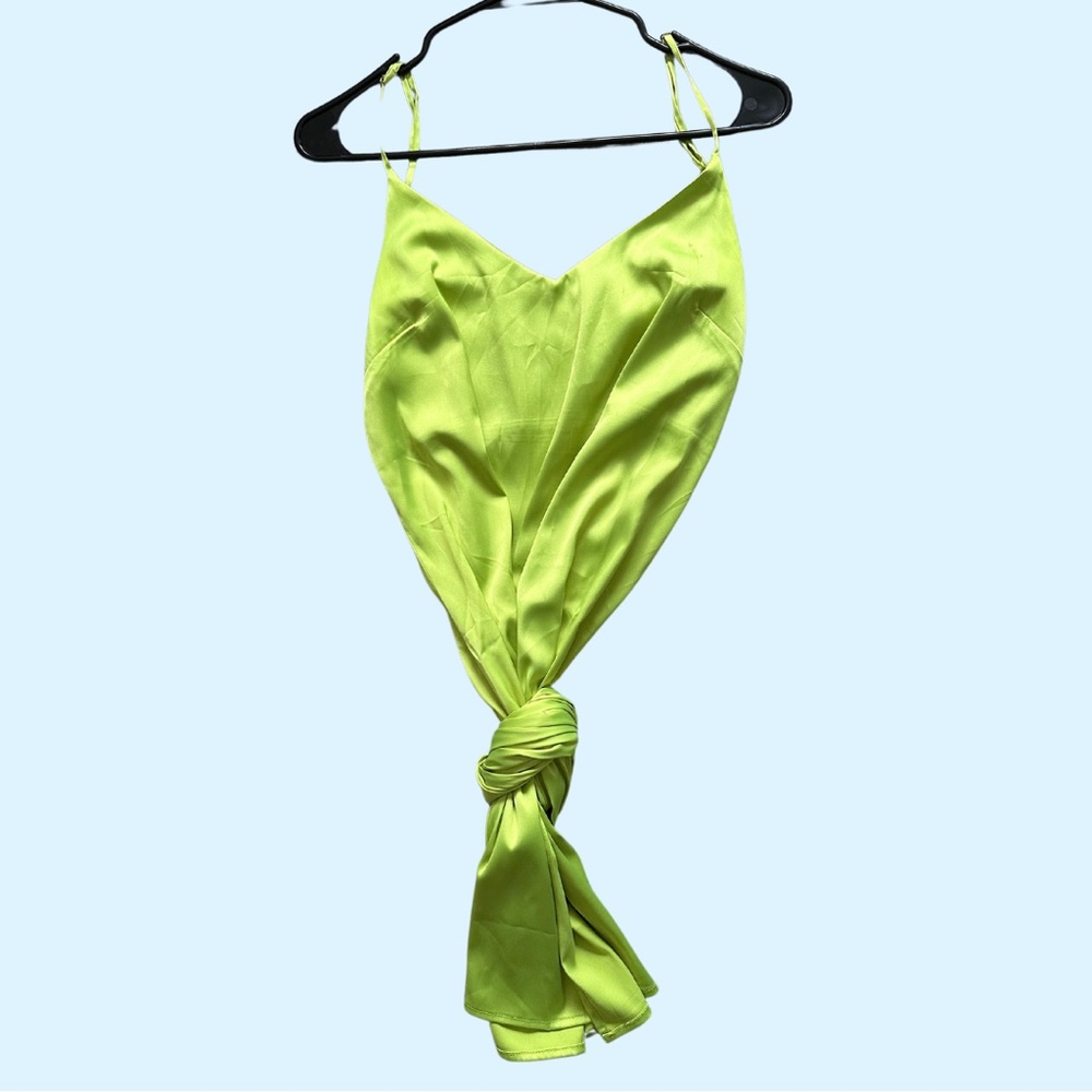 Neon Green Silk Midi Dress - Picture 1 of 2